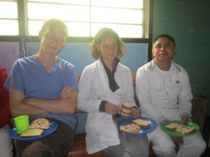 Foreign medical students David and Sarah with Guatemalan medical student, Beghli
