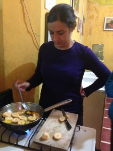 Cooking plantains during our first cooking class :)