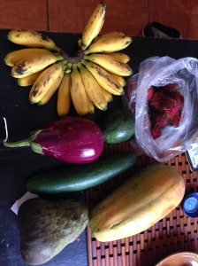 After a day trip to the market, Gladys gave me tips on bargaining.. All this was bought for approximately $5